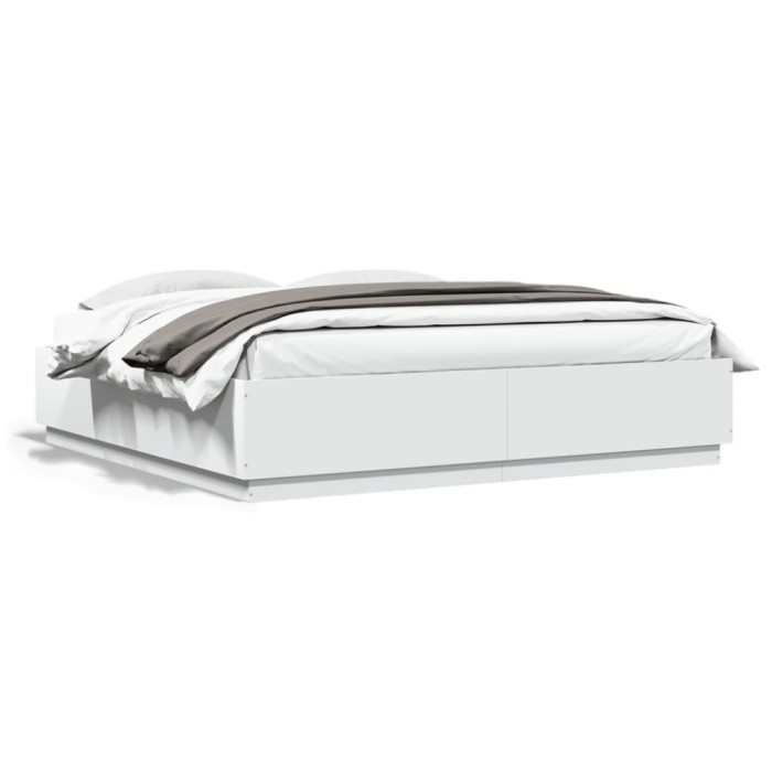 Gossi cadru de pat cu lumini led, alb, 180x200 cm, lemn prelucrat
