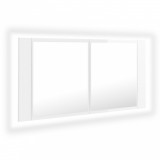 Dulap de baie cu oglindă și LED, alb extralucios, 90x12x45 cm