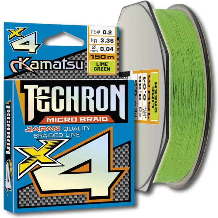 Fir Textil KAMATSU Techron Micro Braid X4, Lime Green, 0.04mm, 3.36kg, 150m