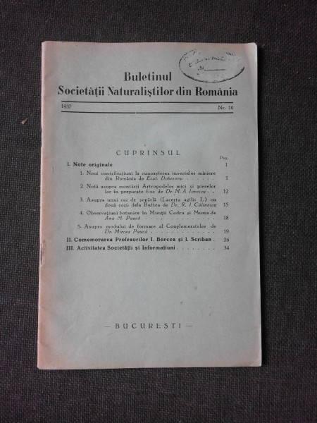 BULETINUL SOCIETATII NATURALISTILOR DIN ROMANIA NR.10/1937