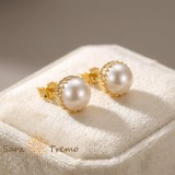 Cercei Perla Asezata , Cercei cu perla eco placati 18K Brazilia, model elegant