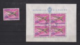 SAN MARINO,1963 AVIATIE POSTA AERIANA MI. 801 MNH+ 801 KLB STAMPILAT