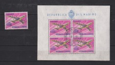 SAN MARINO,1963 AVIATIE POSTA AERIANA MI. 801 MNH+ 801 KLB STAMPILAT