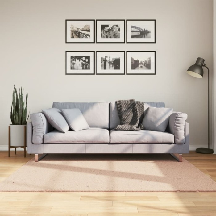 Covor HUARTE, fir scurt, moale și lavabil, roz pudră, 160x160cm