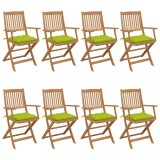 vidaXL Scaune de grădină pliabile cu perne, 8 buc., lemn masiv acacia 3074993