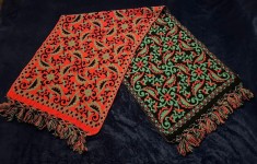 Eșarfă Jacquard reversibilă vintage 100% l&acirc;nă - roșu, negru, verde, popular slav