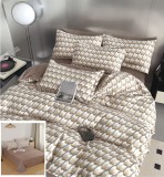 Cumpara ieftin Lenjerie Pat Bumbac 4 Piese Bej Crem (200x230, 240x250, 55x75, 70x70 cm) Fara Elastic