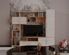 Set Mobila Living Pekin Ro 210x40x179 cm, k003 k001 Stejar