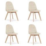 Set 4 scaune bucatarie/living, Bora, catifea, lemn, bej, 44.5x54x81.5 cm