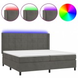 Cumpara ieftin Pat cu arcuri, saltea si LED, gri inchis, 200x200 cm, catifea