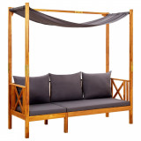 Banca gradina vidaXL cu copertina, lemn masiv acacia, 179x66x180cm, perne incluse, gri inchis