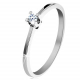 Inel din aur alb de 14K - braţe lucioase &icirc;nguste, diamant strălucitor, transparent - Marime inel: 49