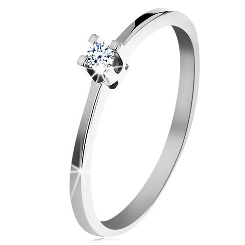 Inel din aur alb de 14K - braţe lucioase &icirc;nguste, diamant strălucitor, transparent - Marime inel: 50