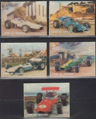 Umm al Qiwain 1972 - Formula 1, mașini de curse, serie timbre 3D neuzate foto