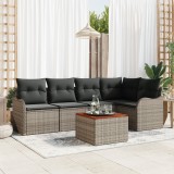 Set canapea grădină vidaXL 6 piese cu perne gri din ratan poli acacia, Set canapea grădină vidaXL cu 2 locuri cu depozitare &amp; perne gri din ratan poli
