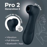 Stimulator Clitoridian Air Pulse Pro 2 Generation 3 + Bluetooth/App, Negru, Satisfyer