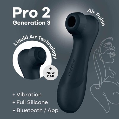 Stimulator Clitoridian Air Pulse Pro 2 Generation 3 + Bluetooth/App, Negru foto