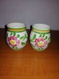 Pereche vaza mica ceramica vintage pictat manual Claudio Bernini Italia 9.5 cm