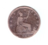 Moneda Anglia 1/2 / half penny 1861, uzata, curata