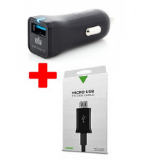 Set Incarcator Auto Quick Charge 3.0 + Cablu MicroUSB Vetter foto