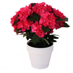 Hortensie Artificiala decorativa, Roz cu frunze Verzi in ghiveci Alb, pentru interior sau exterior, Aspect natural si rezistente la Umiditate, D floar foto