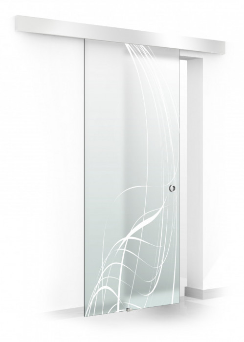 Usa culisanta Boss &reg; model Lava alb, 90x215 cm, sticla mata 8 mm, glisanta in ambele directii