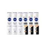 Set 6 X Nivea Antiperspirant Woman Deo 150ml, 3 X Black &amp; White Invisible Ultimate Impact, 3 X Original Care, 0% Alcohol, Non-Irritating, 48h Protecti