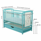 Patut din lemn Timmi BabyNeeds 120x60 cm cu sertar Mint