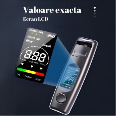 Alcool tester GizMondo&amp;reg;, profesional digital fara contact, nu necesita rezerve, functie memorare 5 masuratori, acuratete +/- 0.01% BAC, Display LCD co foto