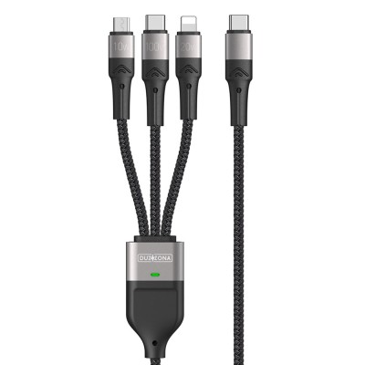 Duzzona - Data Cable 3in1 (A4) - USB-C to Type-C, Lightning, Micro-USB, 100W, 1.3m - Grey foto
