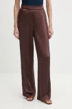 Sisley pantaloni culoarea maro, lat, high waist, 4KANLF06M