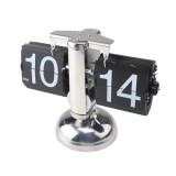 Ceas Birou Retro Flip Page, Decorativ, Argintiu/Negru, 20.5x9.8x16.5cm, Otel/PVC/ABS, Baterie LR20
