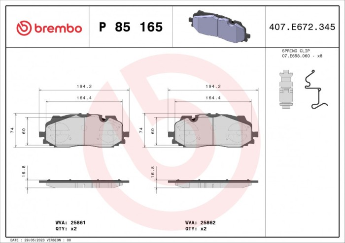 BREMBO P 85 165 PRIME LINE set placute frana,frana disc