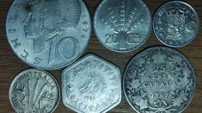 Start colectie argint - set 6 monede argint diferite de pe 6 continente diferite intre 1909-1970 - foarte frumoase! foto