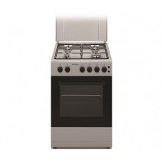 Aragaz HFSC-S50LITG-SL, Gaz, 4 arzatoare, Dispozitiv de siguranta plita si cuptor, Plita cu aprindere electrica, Timer, Grill, 50 cm, Argintiu