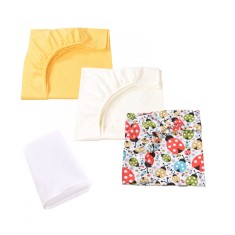 Set 3 cearsafuri galben crem si model buburuze + protectie impermeabila patut 90x40 50 cm foto