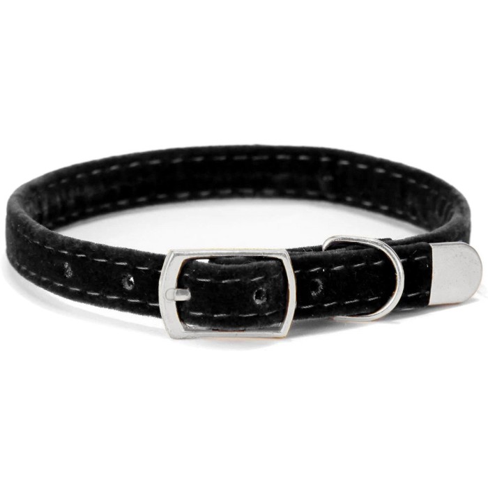 Zgarda reglabila Nuxie, pentru caini si pisici, catifea, 30 x 1 cm, negru