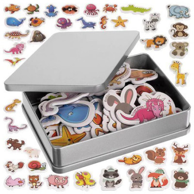 Set 42 de figurine educative magnetice cu animale pentru copii + cutie de depozitare foto