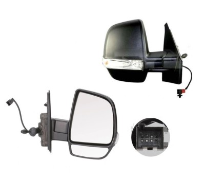 Oglinda exterioara Opel Combo, 11.2011-2015, Dreapta, VAN, reglare manuala; carcasa neagra; geam divizat; cromat; senzor temperatura; 4 pini; cu semn foto