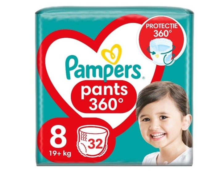Scutece-chilotel Pampers Pants Jumbo Pack, Marimea 8, 19+ kg, 32 buc