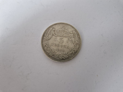 Ungaria 5 Korona 1900 -K.B -Argint 25 grame foto