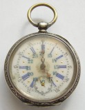 q787 Ceas de buzunar elvetian SCHAFSTADT mecanism CYLINDRE anii 1890 din ARGINT 0.800 44mm 56g frumos cu cifre romane functional