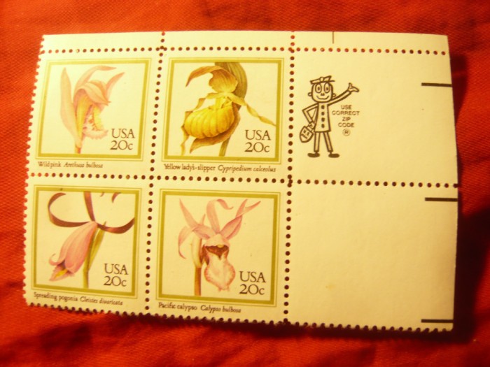 Bloc SUA 1984 - Flori - Orhidee , cu 4 valori