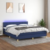 Cumpara ieftin Pat cu arcuri, saltea și LED, albastru, 160x200 cm, textil
