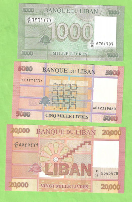 LIBAN - Lot 1.000+5.000+20.000 Livre. UNC. foto