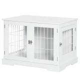 PawHut Cușcă pentru c&acirc;ine 2 &icirc;n 1 masă de suport cu 2 uși cu sistem de siguranță - dim. 76L x 54.5l x 56H cm - Metal și MDF | Aosom Romania