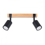 Lustră De Tavan Fager Lemn Negru/Natural Oțel/Lemn Natural 2 Becuri Tub Scandinav De Interior