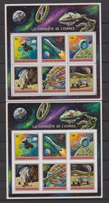 BURUNDI COSMOS 1972 MI: BL. 58A MNH + BL. 58B MNG