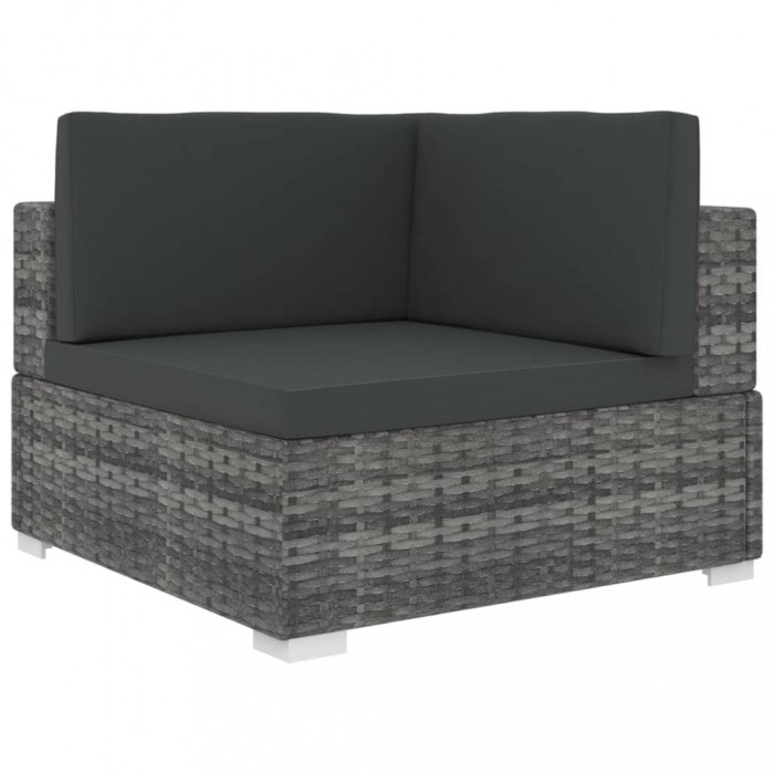 Scaun modular de colț, 1 buc., gri, poliratan, cu perne