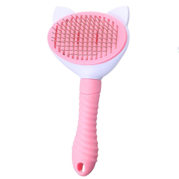 Perie Pufo practica cu maner pentru toaletare caini si pisici, 20 cm, roz